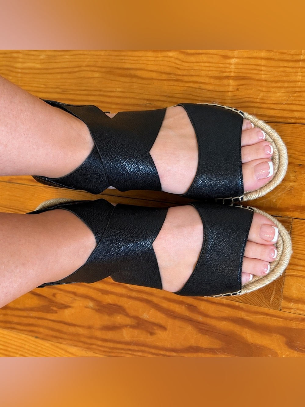 Eileen Fisher Willow Tumbled Leather Wedge Espadrille Black & Tan US 6.5